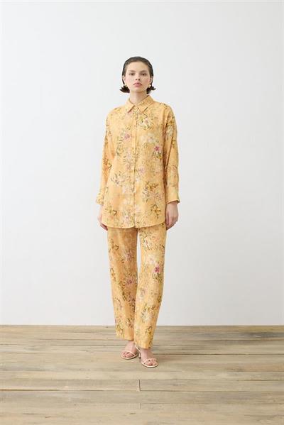 DREAM PATTERNED LINEN PANTS SET MUSTARD