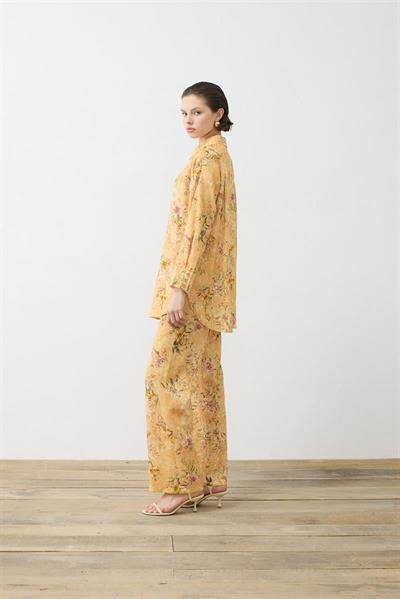 DREAM PATTERNED LINEN PANTS SET MUSTARD