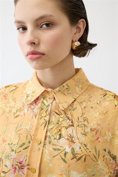 DREAM PATTERNED LINEN PANTS SET MUSTARD