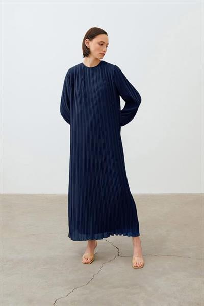DUE CHIFFON PLEATED DRESS NAVY BLUE