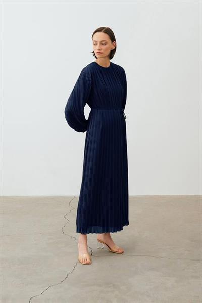 DUE CHIFFON PLEATED DRESS NAVY BLUE