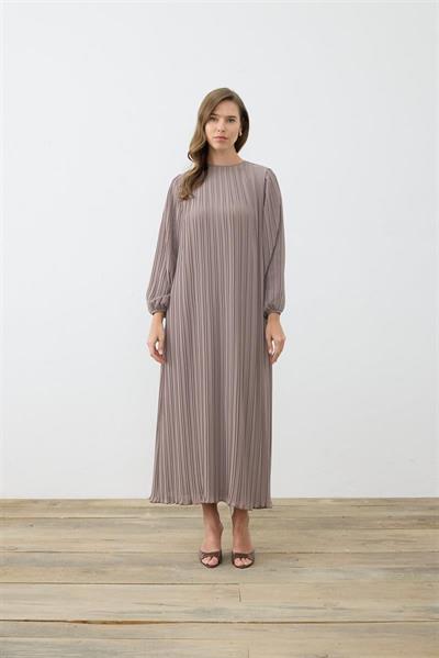 DUE CHIFFON PLEATED DRESS TAUPE