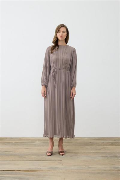 DUE CHIFFON PLEATED DRESS TAUPE