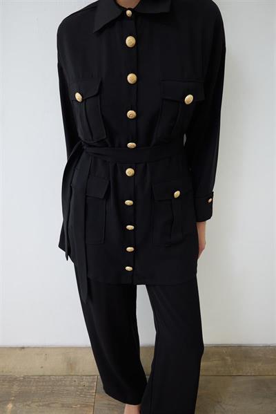 ELLA SHIRT DETAILED CREPE PANTS SET BLACK