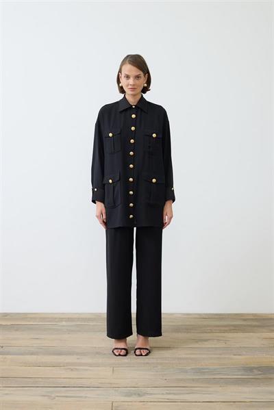 ELLA SHIRT DETAILED CREPE PANTS SET BLACK