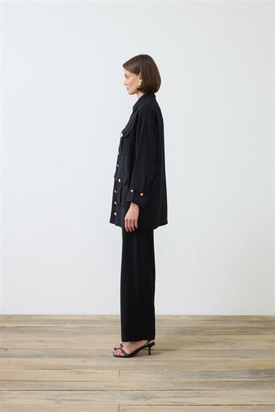 ELLA SHIRT DETAILED CREPE PANTS SET BLACK