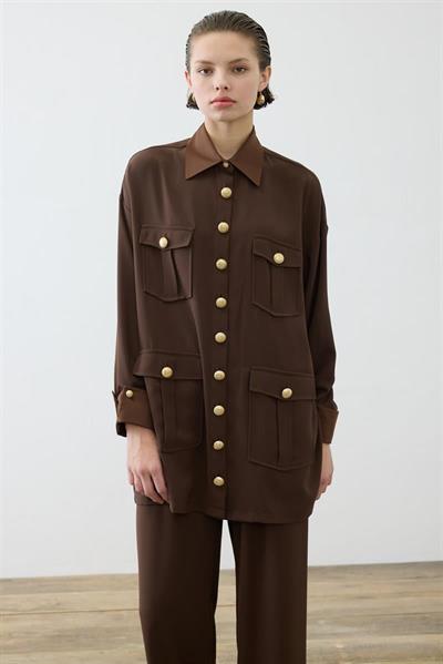 ELLA SHIRT DETAILED CREPE PANTS SET BROWN