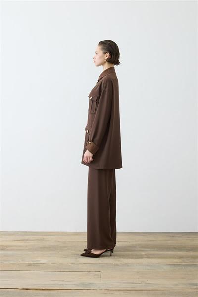 ELLA SHIRT DETAILED CREPE PANTS SET BROWN