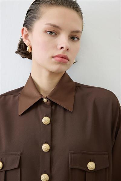 ELLA SHIRT DETAILED CREPE PANTS SET BROWN