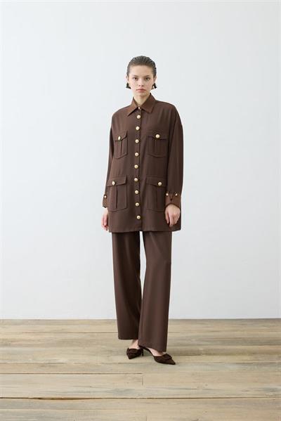 ELLA SHIRT DETAILED CREPE PANTS SET BROWN