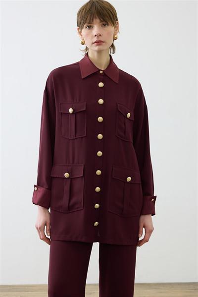 ELLA SHIRT DETAILED CREPE PANTS SET BURGUNDY