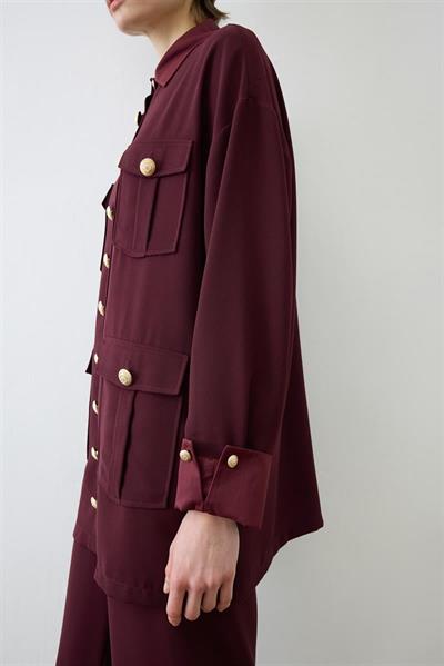 ELLA SHIRT DETAILED CREPE PANTS SET BURGUNDY