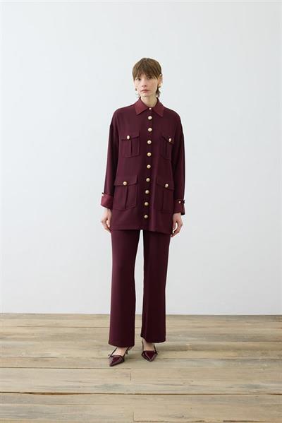 ELLA SHIRT DETAILED CREPE PANTS SET BURGUNDY