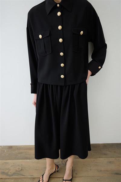 ELLA SHIRT DETAILED CREPE SKIRT SET BLACK