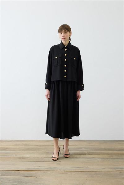 ELLA SHIRT DETAILED CREPE SKIRT SET BLACK