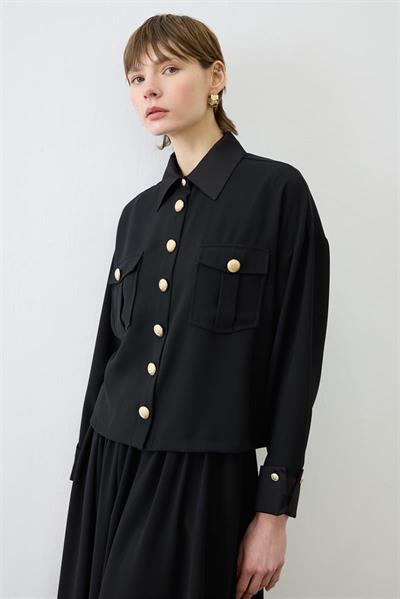 ELLA SHIRT DETAILED CREPE SKIRT SET BLACK