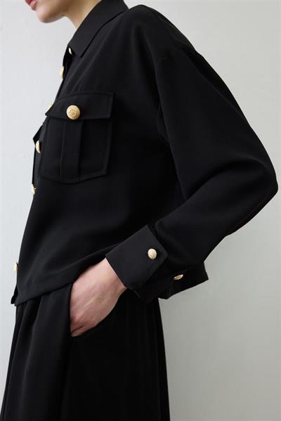 ELLA SHIRT DETAILED CREPE SKIRT SET BLACK