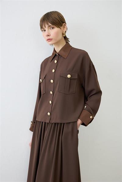 ELLA SHIRT DETAILED CREPE SKIRT SET BROWN