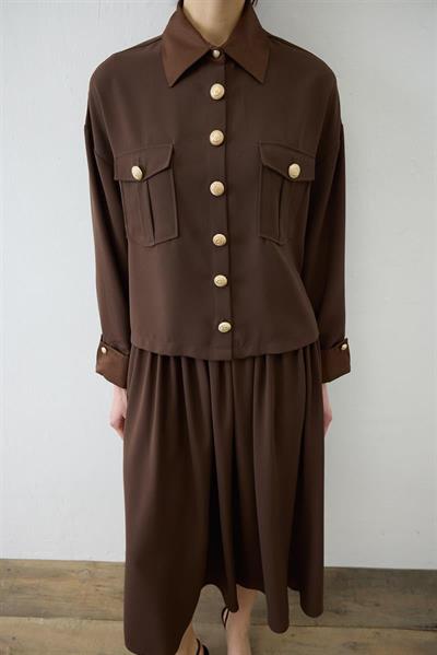 ELLA SHIRT DETAILED CREPE SKIRT SET BROWN