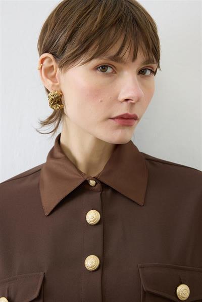 ELLA SHIRT DETAILED CREPE SKIRT SET BROWN