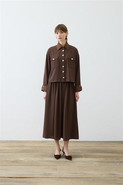 ELLA SHIRT DETAILED CREPE SKIRT SET BROWN