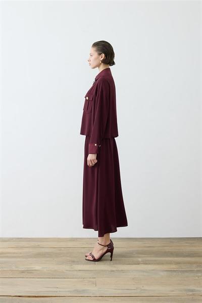 ELLA SHIRT DETAILED CREPE SKIRT SET BURGUNDY
