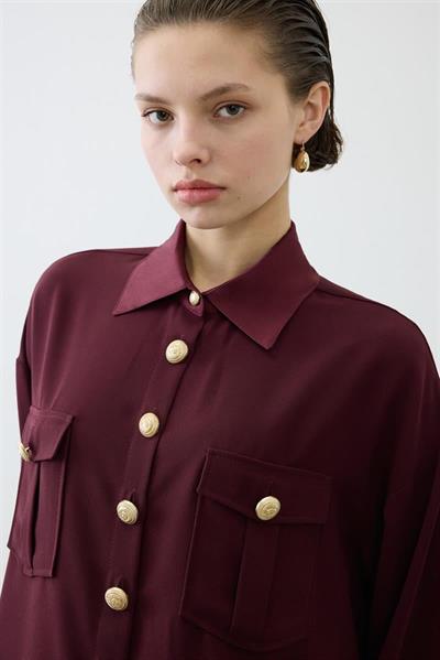 ELLA SHIRT DETAILED CREPE SKIRT SET BURGUNDY