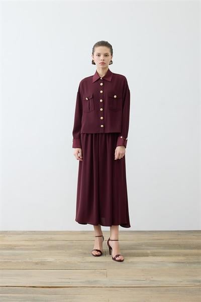 ELLA SHIRT DETAILED CREPE SKIRT SET BURGUNDY