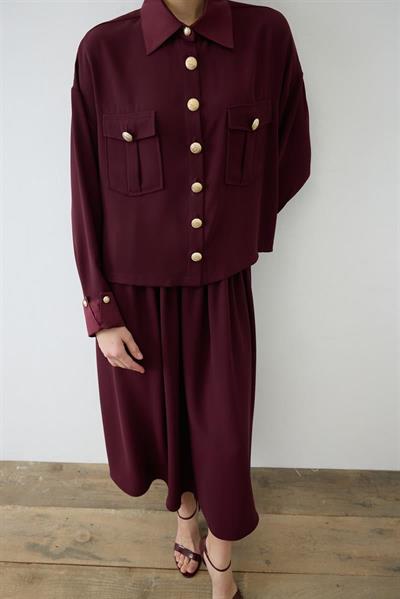 ELLA SHIRT DETAILED CREPE SKIRT SET BURGUNDY