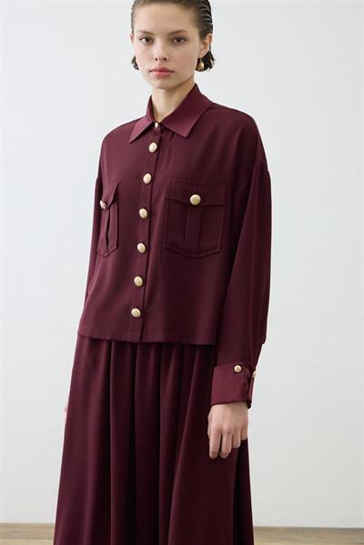 ELLA SHIRT DETAILED CREPE SKIRT SET BURGUNDY