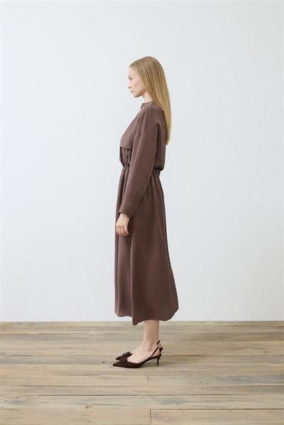 ELVA WASHED SILK SCARF DETAILED DRESS BROWN