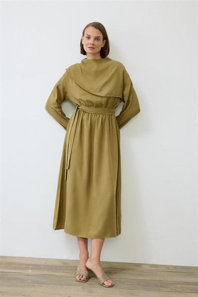 ELVA WASHED SILK SCARF DETAILED DRESS GREEN