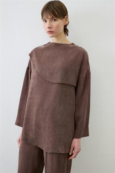 ELVA WASHED SILK SCARF DETAILED PANTS SET BROWN