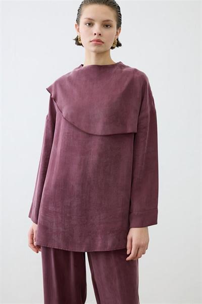 ELVA WASHED SILK SCARF DETAILED PANTS SET BURGUNDY