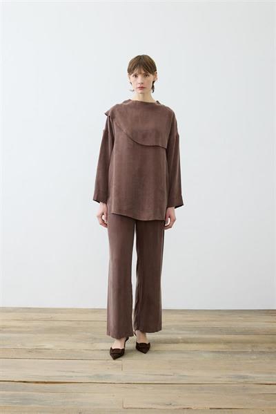 ELVA WASHED SILK SCARF DETAILED PANTS SET BROWN