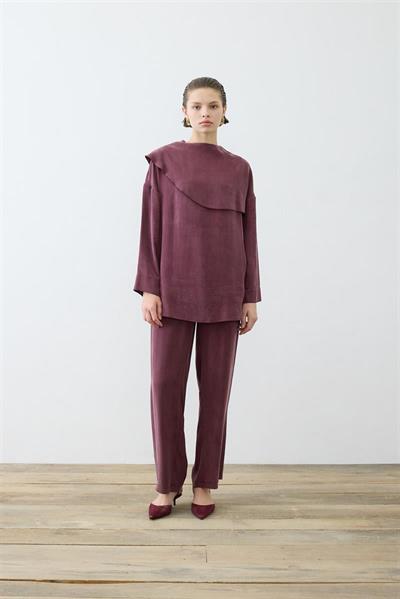 ELVA WASHED SILK SCARF DETAILED PANTS SET BURGUNDY