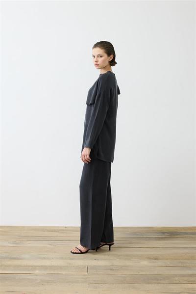 ELVA WASHED SILK SCARF DETAILED PANTS SET BLACK