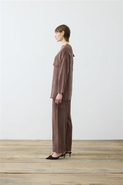 ELVA WASHED SILK SCARF DETAILED PANTS SET BROWN