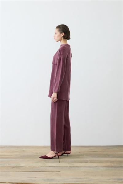 ELVA WASHED SILK SCARF DETAILED PANTS SET BURGUNDY