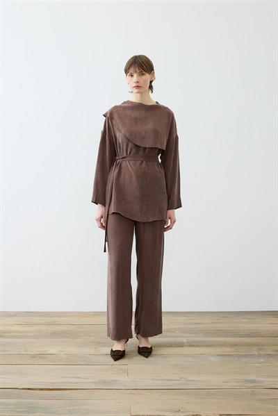 ELVA WASHED SILK SCARF DETAILED PANTS SET BROWN