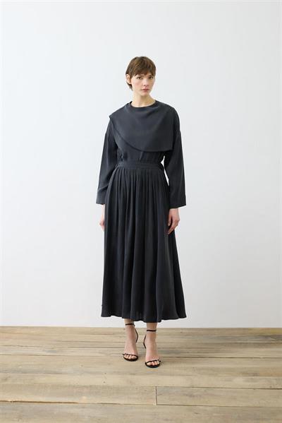 ELVA WASHED SILK SCARF DETAILED SKIRT SET BLACK