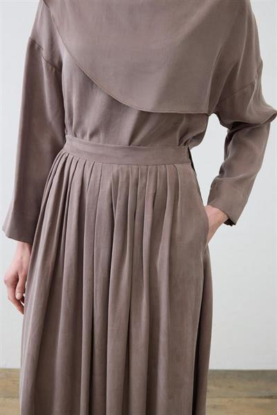 ELVA WASHED SILK SCARF DETAILED SKIRT SET TAUPE