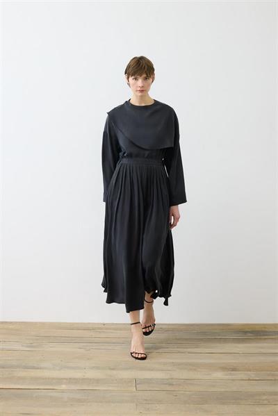 ELVA WASHED SILK SCARF DETAILED SKIRT SET BLACK