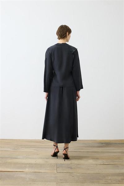 ELVA WASHED SILK SCARF DETAILED SKIRT SET BLACK