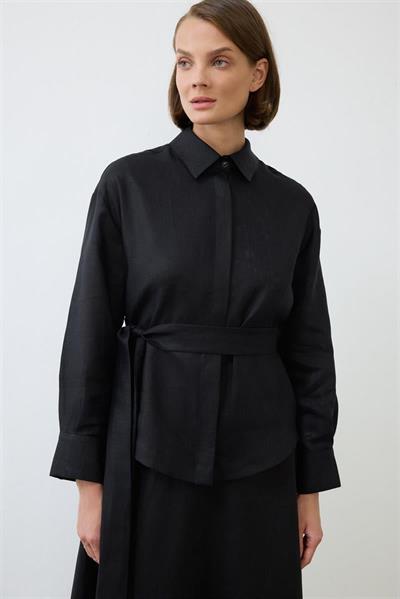 EMMA 100% LINEN BIAS CUT SKIRT SET BLACK