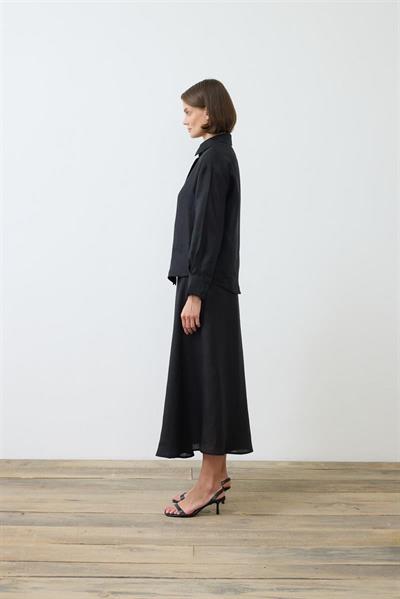 EMMA 100% LINEN BIAS CUT SKIRT SET BLACK