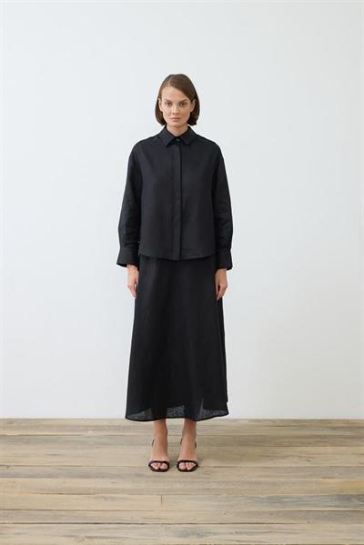 EMMA 100% LINEN BIAS CUT SKIRT SET BLACK