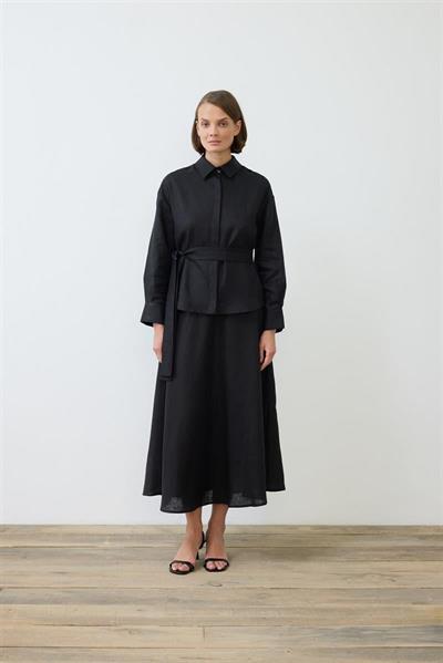 EMMA 100% LINEN BIAS CUT SKIRT SET BLACK