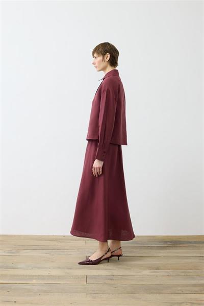 EMMA 100% LINEN BIAS CUT SKIRT SET BURGUNDY
