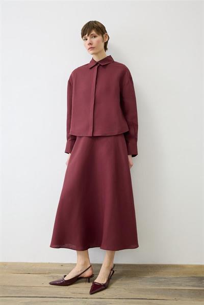 EMMA 100% LINEN BIAS CUT SKIRT SET BURGUNDY